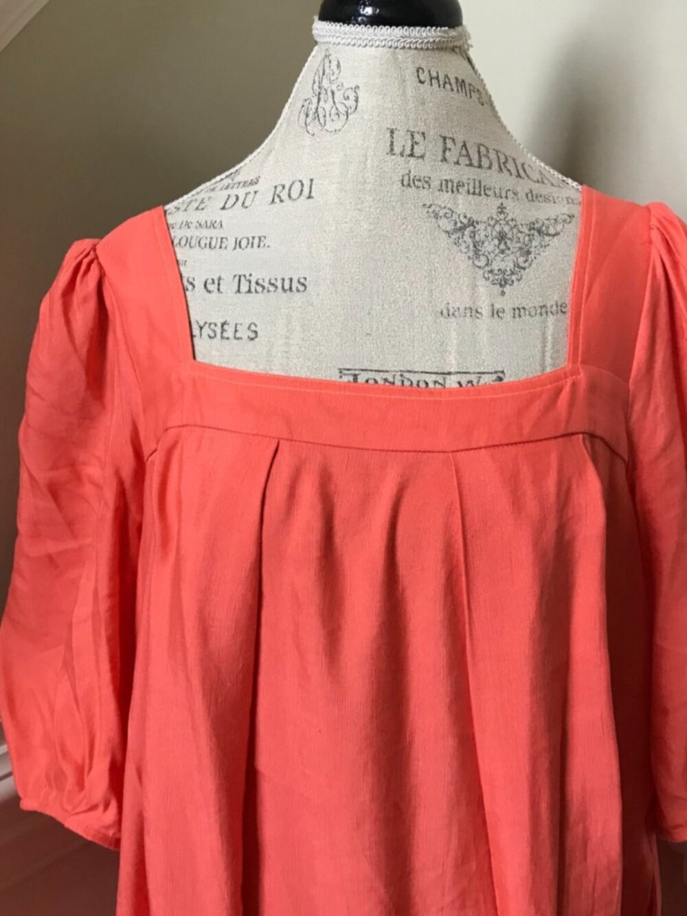 Hunter Bell Waverly Midi Dress Womens XL Orange Melon Square Neck Linen Boho - Picture 6 of 13
